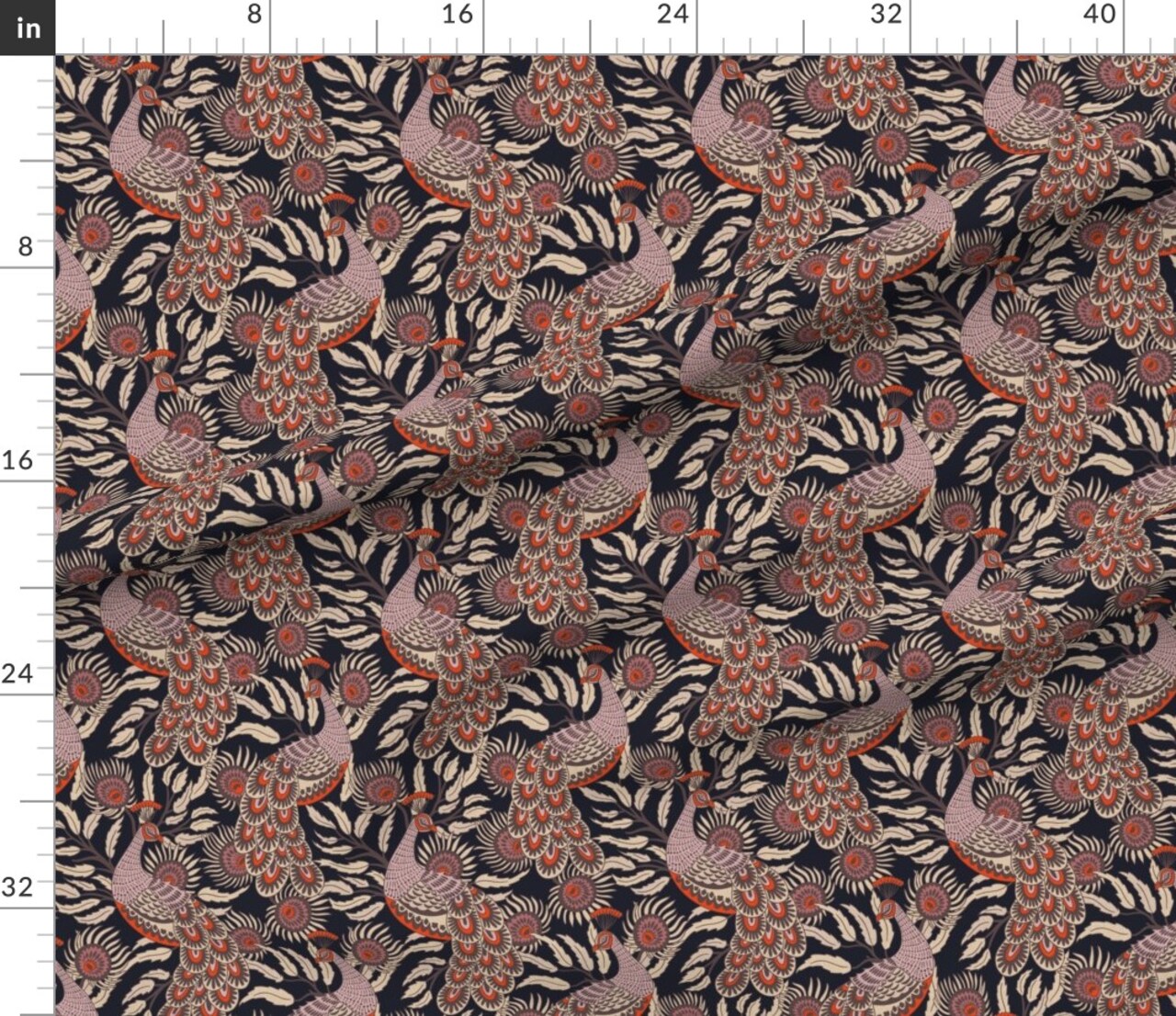 Boho Maximalist Bird Animal Feathers Peacock Floral Glam Leaves Garden Modern Farmhouse Boho Glam Bohemian Eclectic Abstract Exotic Exotic Custom Printed Fabric by Spoonflower Various Fabrics by the Yard or Fat Quarter